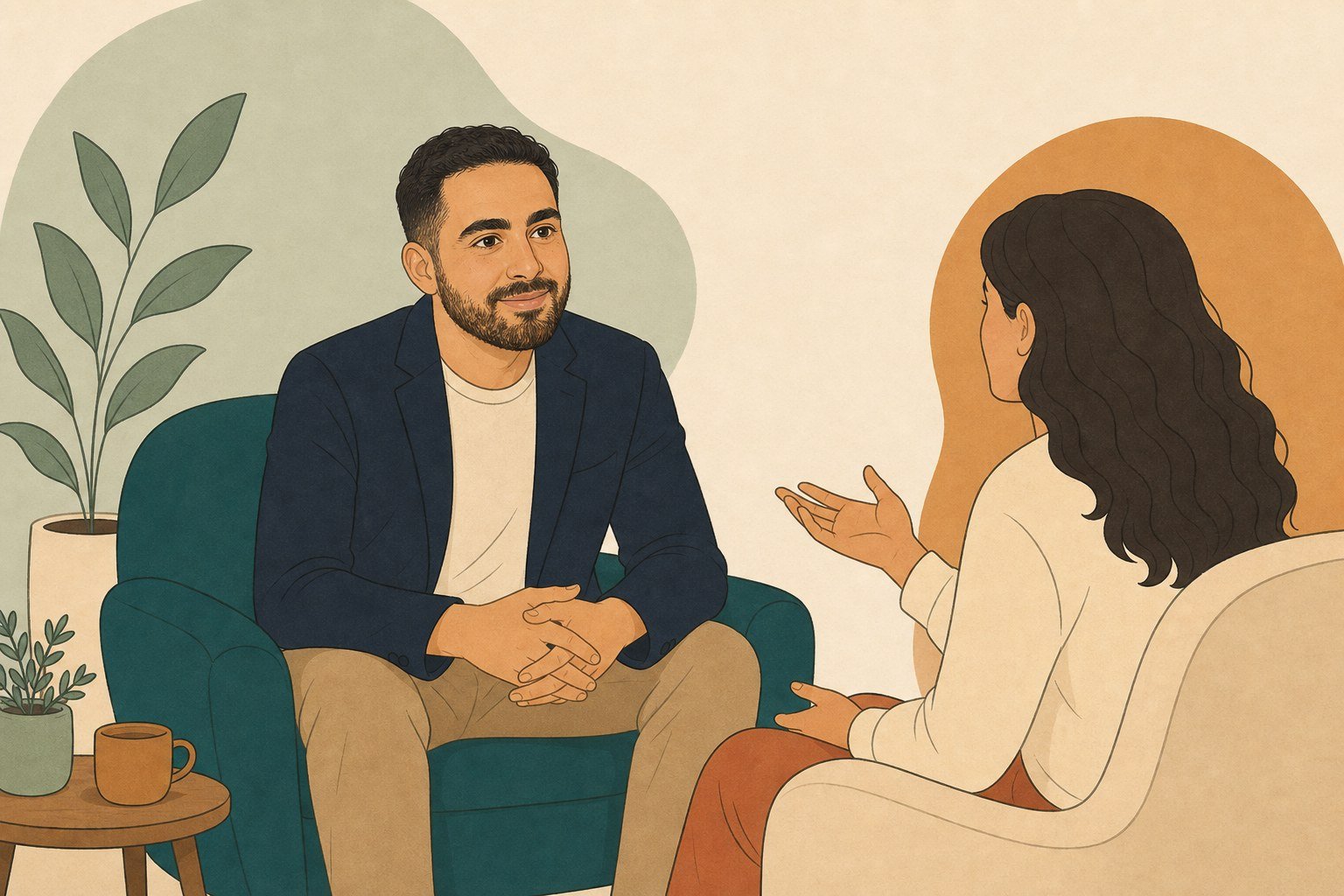 Andrew having a calm, collaborative conversation with a client