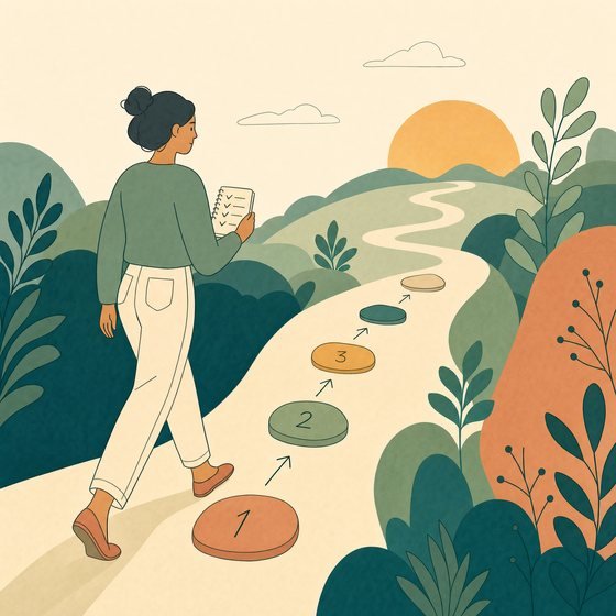 A person taking practical steps along a path toward a meaningful goal