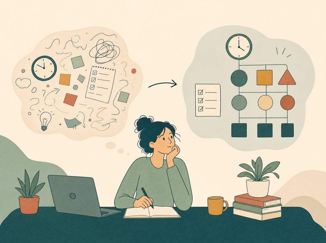 Scattered focus resolving into a clearer, organised picture
